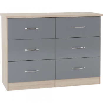 Nevada 6 Drawer Chest - Grey Gloss/Light Oak Effect Veneer