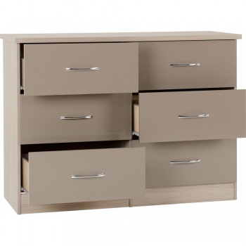 Nevada 6 Drawer Chest - Oyster Gloss/Light Oak Effect Veneer