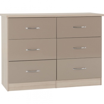 Nevada 6 Drawer Chest - Oyster Gloss/Light Oak Effect Veneer