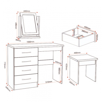 Nevada 4 Drawer Dressing Table Set - Sonoma Oak Effect