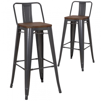 Pollux Kitchen Bar Stool for Home Restaurant x 2 - Metallic Grey