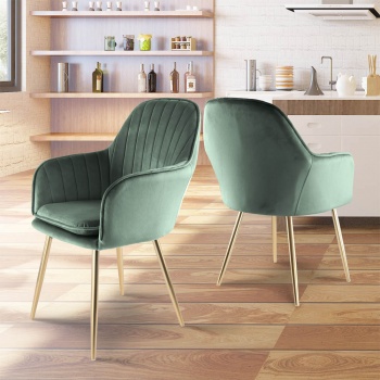 Genesis Muse Chair in Velvet Fabric x 2 - Bistro Green