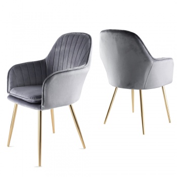 Genesis Muse Chair in Velvet Fabric x 2 - Grey with Gold Legs