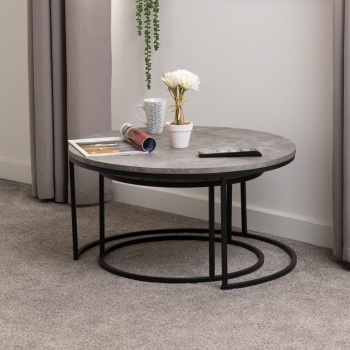 Quebec Round Coffee Table Pair - Concrete Effect