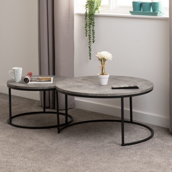 Quebec Round Coffee Table Pair - Concrete Effect