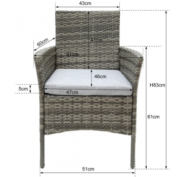 Virginia Deluxe Rattan 2 Seater Round Bistro Set - Grey