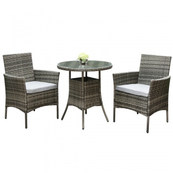 RayGar Deluxe Rattan 2 Seater Round Bistro Set - Grey