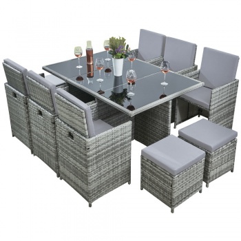 Valera Deluxe Rattan 10 Seater Dining Cube Garden Furniture Patio Set - Grey