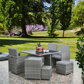 Vesta Deluxe Rattan 8 Seater Dining Cube Garden Furniture Patio Set - Grey