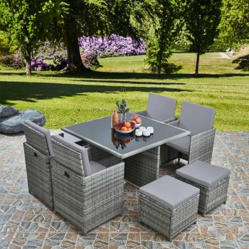 Vesta Deluxe Rattan 8 Seater Dining Cube Garden Furniture Patio Set - Grey