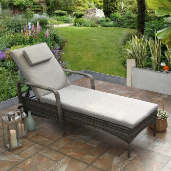 RayGar Deluxe Rattan Sun Lounger with Adjustable Recline - Grey