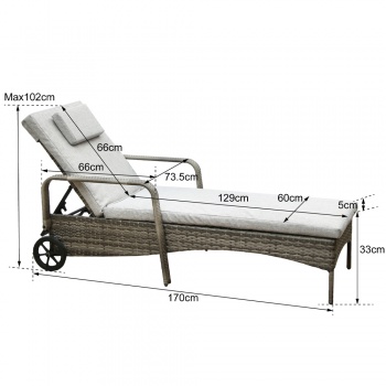 RayGar Deluxe Rattan Sun Lounger with Adjustable Recline - Grey