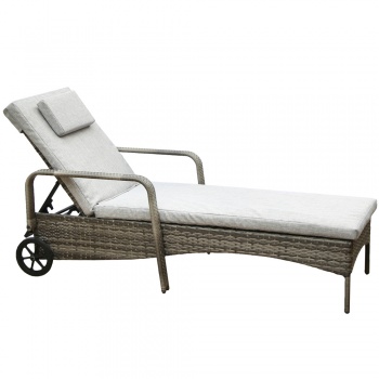 RayGar Deluxe Rattan Sun Lounger with Adjustable Recline - Grey