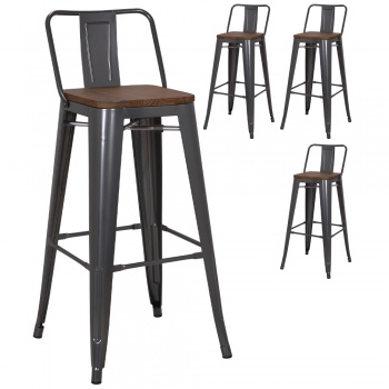 Pollux Kitchen Bar Stool for Home Restaurant x 4 - Metallic Grey