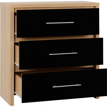 Seville 3 Drawer Chest - Black/Oak