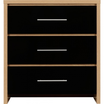 Seville 3 Drawer Chest - Black/Oak