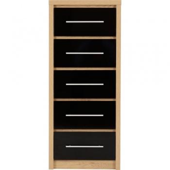 Seville 5 Drawer Narrow Chest - Black/Oak