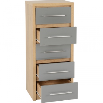 Seville 5 Drawer Narrow Chest - Grey/Oak