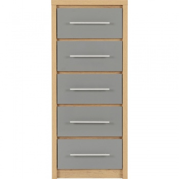 Seville 5 Drawer Narrow Chest - Grey/Oak