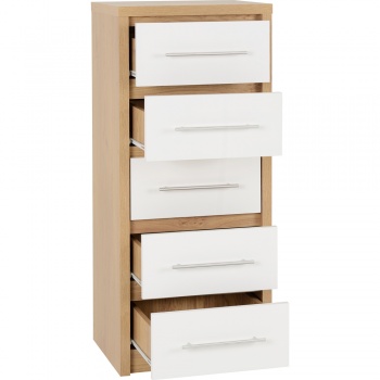 Seville 5 Drawer Narrow Chest - White/Oak