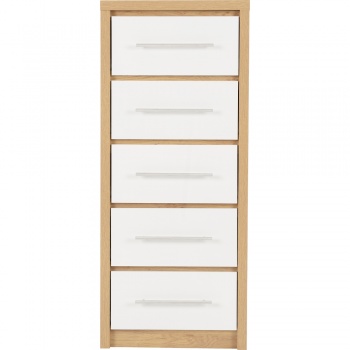 Seville 5 Drawer Narrow Chest - White/Oak