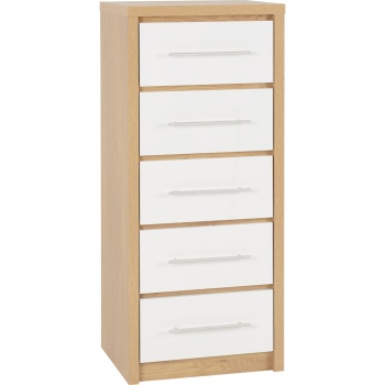 Seville 5 Drawer Narrow Chest - White/Oak