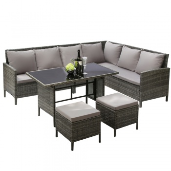 Thalia Deluxe 4 Piece Rattan Corner Garden Furniture Patio Set - Grey