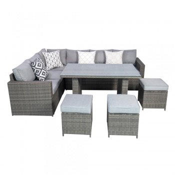 Venice Deluxe Rattan 6 Seater Corner Set with High Table for Garden Patio - Grey