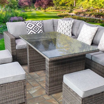 Venice Deluxe Rattan 8 Seater Corner Set with High Table for Garden Patio - Grey