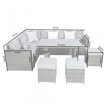 Venice Deluxe Rattan 8 Seater Corner Set with High Table for Garden Patio - Grey