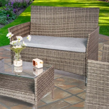 Vienna Deluxe Rattan 4 Seater Sofa Set with Rectangular Table - Grey